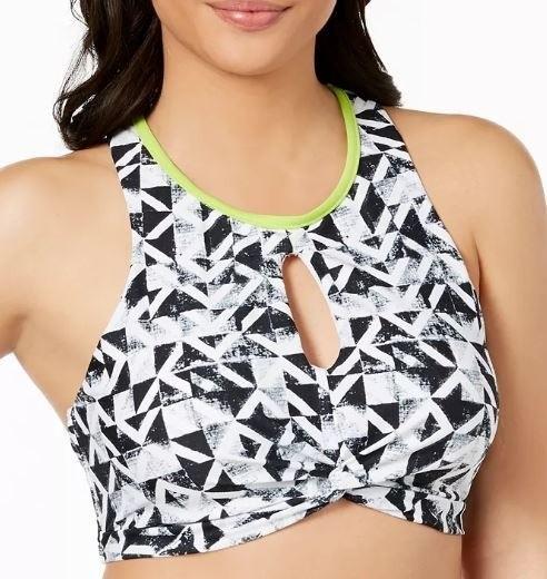 NWT GO GOSSIP Geometric Maze B&W S 102369 Cut-out Nylon Bikini Swim Top #90271