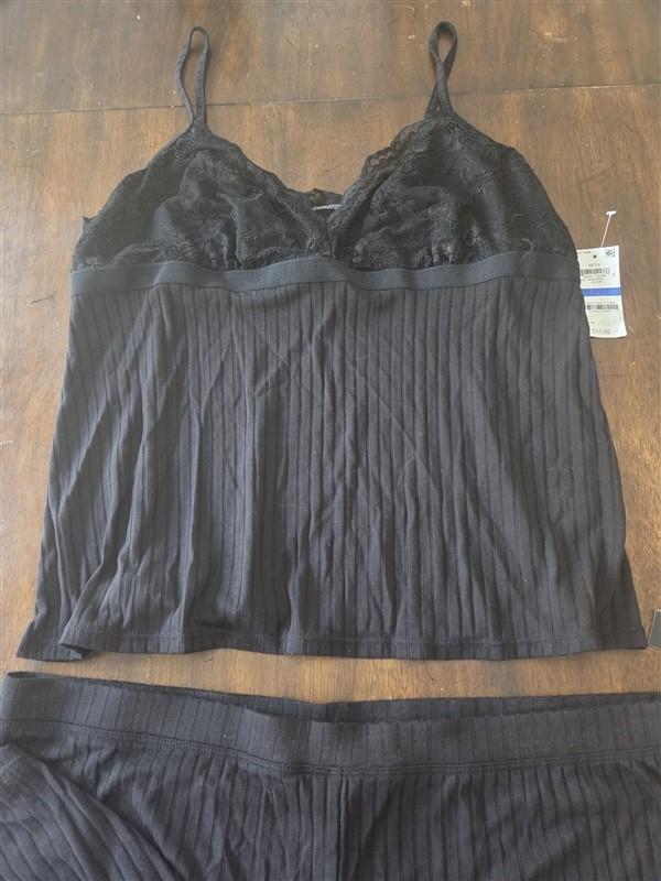 NWT INC Large Lace Ribbed Pajama Set Black #90300