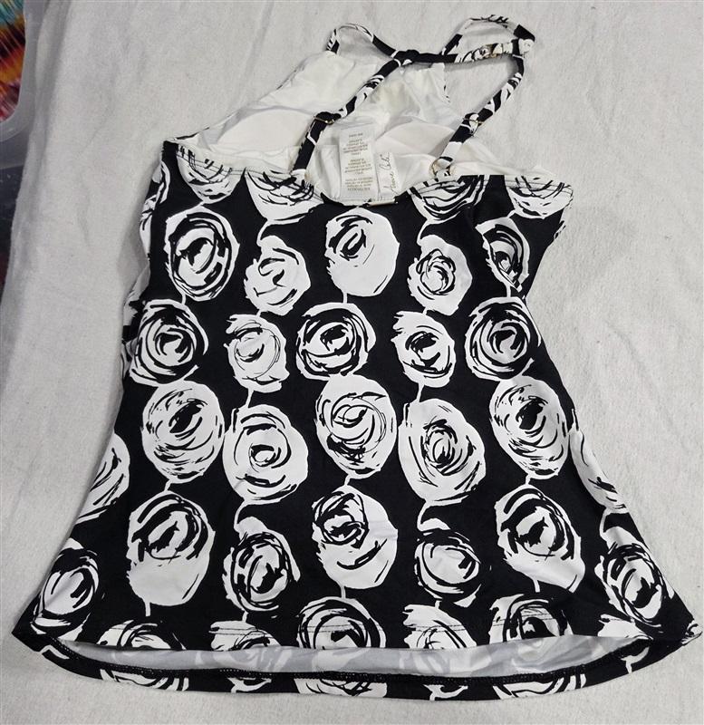 NWT Anne Cole XS Black & White Coming Up Roses High Neck Tankini Top #90310