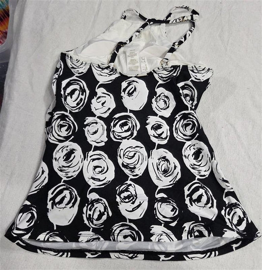 NWT Anne Cole XS Black & White Coming Up Roses High Neck Tankini Top #90310