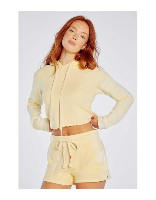 NWT Wildfox XS Broken Dreams Crop Top Hoodie Sweatshirt Lemon Yellow #91994