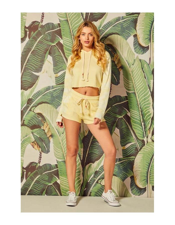 NWT Wildfox XS Broken Dreams Crop Top Hoodie Sweatshirt Lemon Yellow #91994