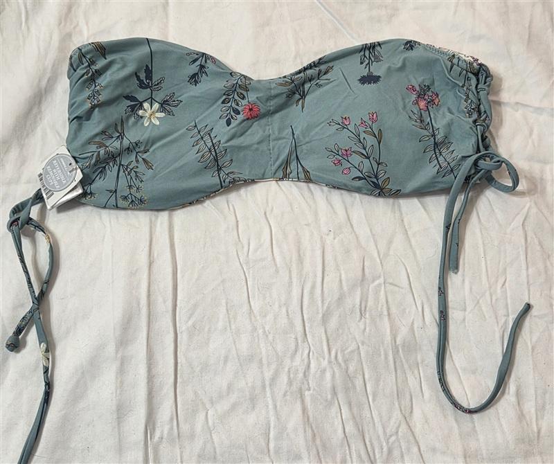 NWT O'Neill Sage & White L Piper Reversible Bandeau Bikini Swimsuit Top #92070
