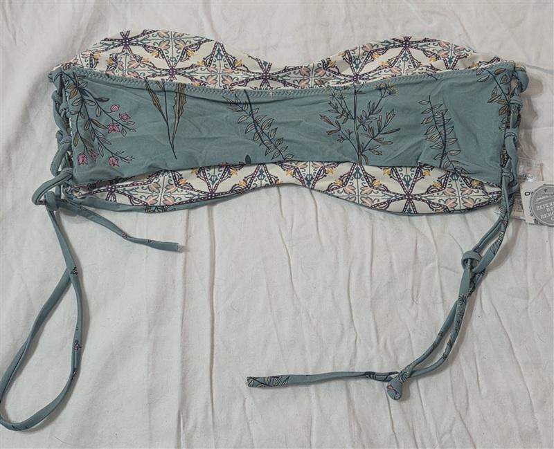 NWT O'Neill Sage & White L Piper Reversible Bandeau Bikini Swimsuit Top #92070
