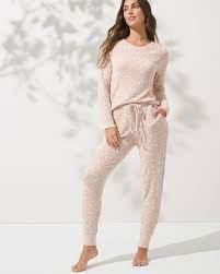 NWT Soma L Brushed Cozy Animal Print Peach Jogger Set Pajamas 92092