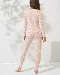 NWT Soma L Brushed Cozy Animal Print Peach Jogger Set Pajamas 92092