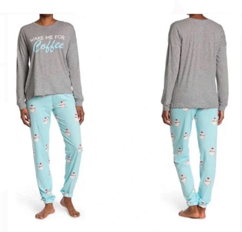 NWT Cozy Zoe S Long Sleeve Wake Me for Coffee Pajama Set 92104