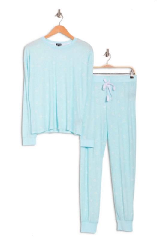 NWT Cozy Zoe L Long Sleeve Aqua Stars Pajama Set 92150