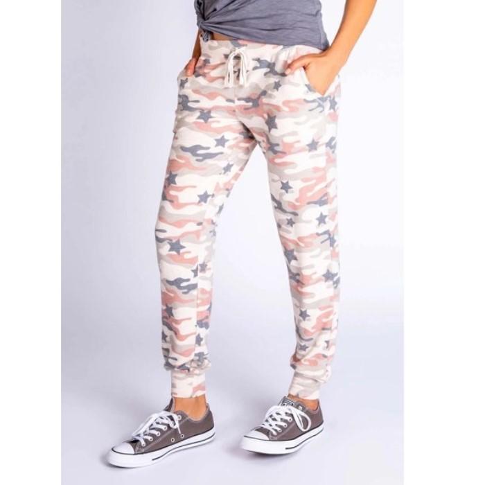 New PJ Salvage Follow The Stars Camo Peachy Jersey Joggers Pants 2X Ivory