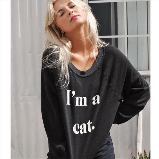 NWT Wildfox MD I'm a Cat Sommers Sweater Black White #92295