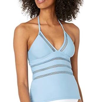 NWT Ella Moss Crafty Stone Blue M EM15159 Netted Tankini Swim Top #92559