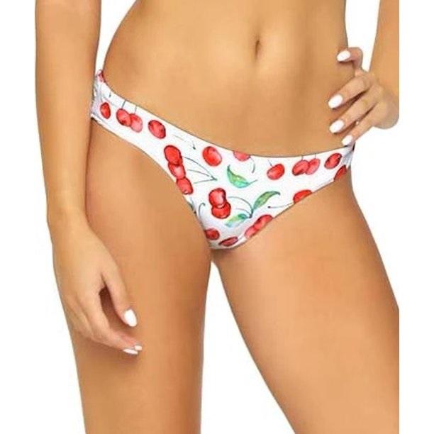 NWT Pilyq Cherry Basics White Full Ruched M CHE-211F Bikini Swim Bottoms #92575