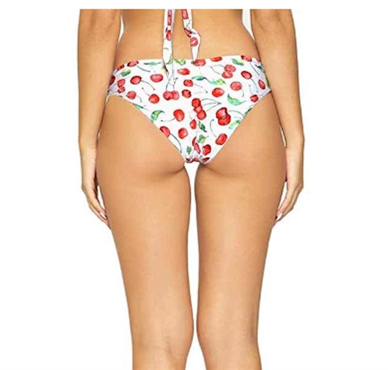 NWT Pilyq Cherry Basics White Full Ruched M CHE-211F Bikini Swim Bottoms #92575