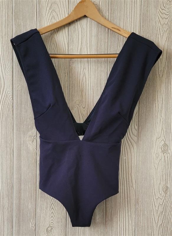 NWT Haight M Crepe DEEP V Maillot Blue 1Pc Swimsuit 92583