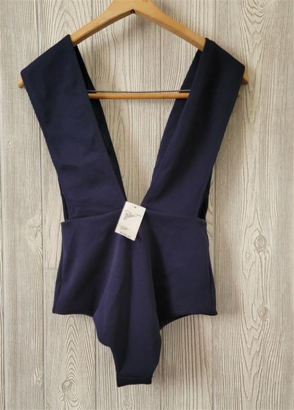 NWT Haight M Crepe DEEP V Maillot Blue 1Pc Swimsuit 92583
