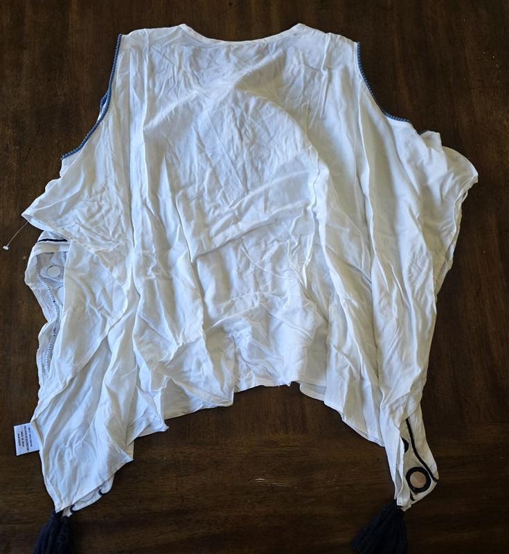 NWOT Letarte M White Blue Mirror Tassel Swim Cover Up 92604