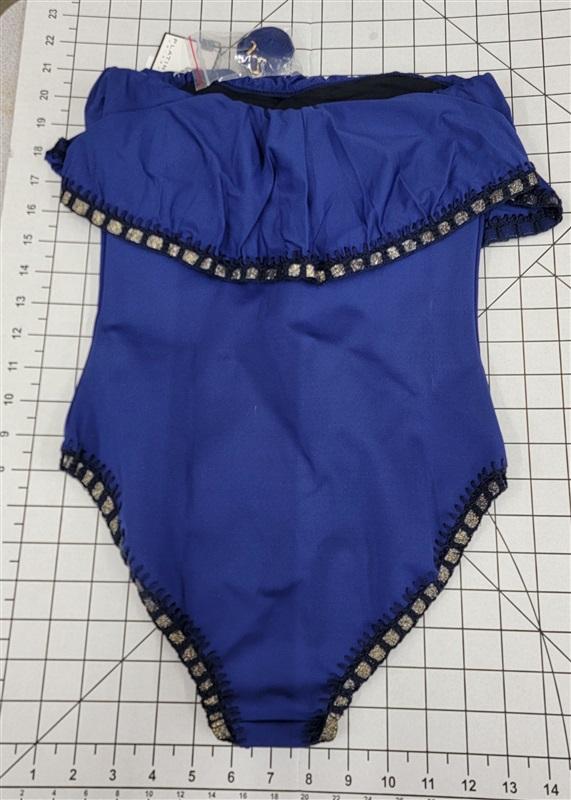 NWT Pilyq Platinum S Flutter Crochet Trim 1PC Swimsuit Navy Blue 92661