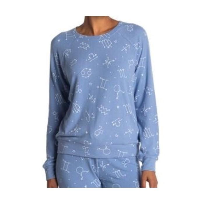 New PJ Salvage Peachy Jersey Knit Lounge Top  Blue & Ivory Dream Mix