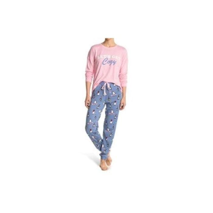 NWT Cozy Zoe S Long Sleeve Let's Get Cozy Pink & Blue Penguin Pajama Set #92665