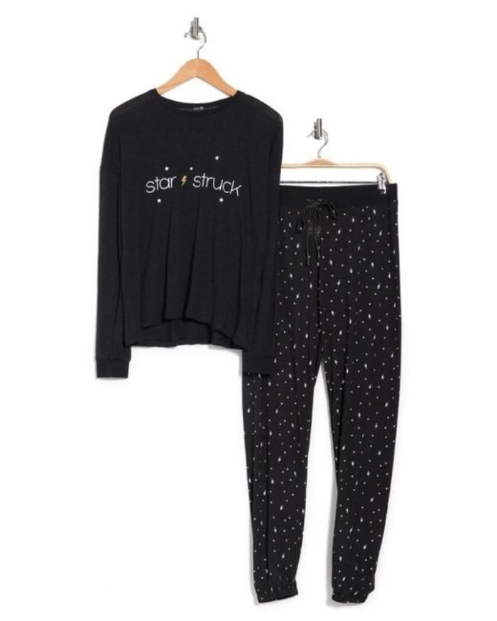 NWT Cozy Zoe M Long Sleeve Star Struck Black & White Pajama Set #92669