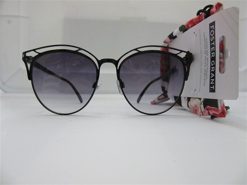 NWT Foster Grant Black Cateye Cut-out Tinted Aviator Sunglasses UV400 #92736