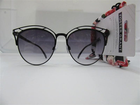 NWT Foster Grant Black Cateye Cut-out Tinted Aviator Sunglasses UV400 #92736