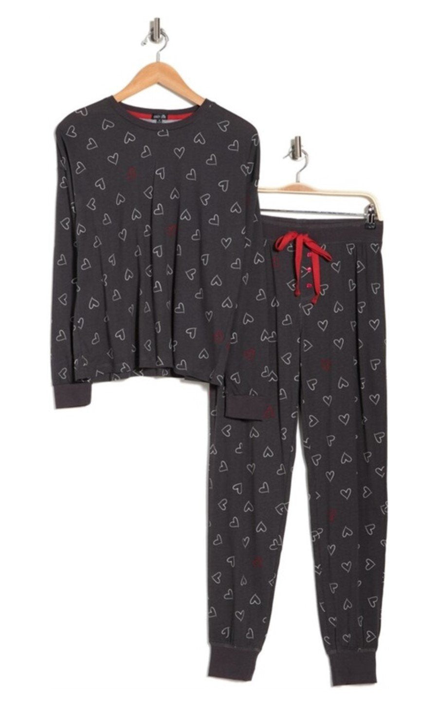 NWT Cozy Zoe M Lightweight Jersey Heart Print Gray & White Pajama Set #92838