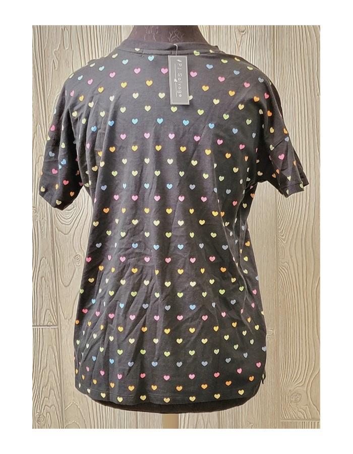New PJ Salvage Retro Raglan Sleeve Rainbow Hearts Lounge Top in Oatmeal XL