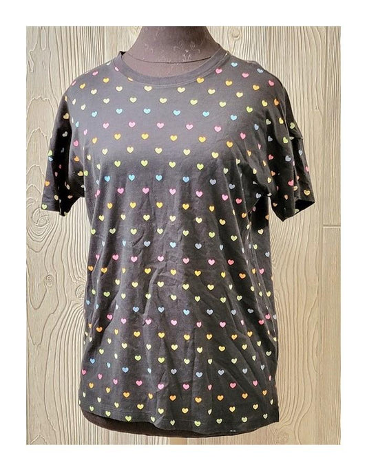 New PJ Salvage Retro Raglan Sleeve Rainbow Hearts Lounge Top in Oatmeal XL