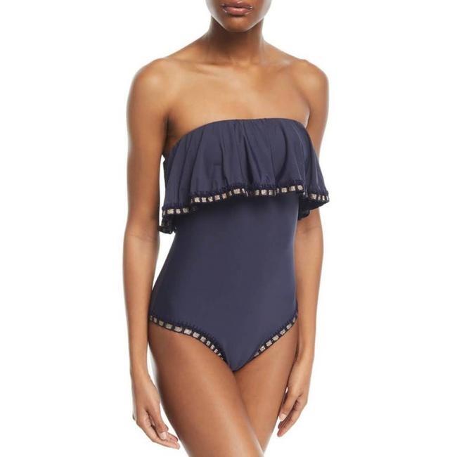 NWT Pilyq M Platinum Flutter Navy Crochet Trim 1PC Swimsuit 92653