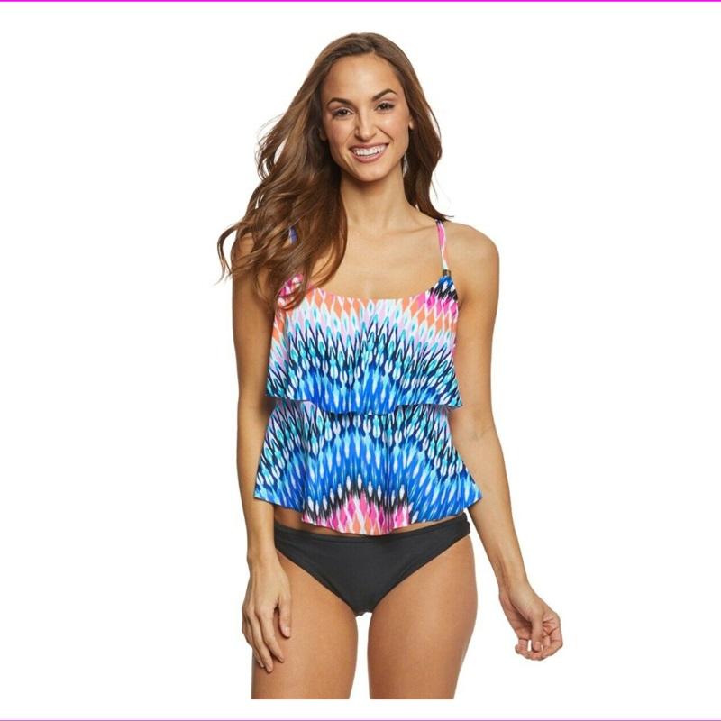 NWT 24th & Ocean Making Waves Flounced Ikat S TF8L488 Tankini Swim Top #92971