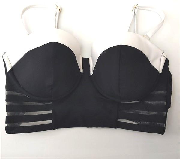 NWOT Kenneth Cole Stompin Stiletto's Black & White Sm Bikini Swim Top #93070