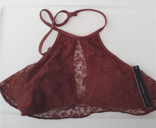 NWT Ninety-Nine Floral Flounced High Neck Brown M 5563 Bikini Swim Top 93087