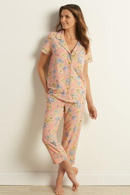NWD Soft Surroundings SM Garden Party Cropped Peach Floral Pajama Set #93118