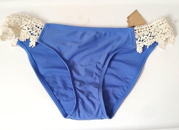 NWT True Craft Solid Doily Blue Floral Lacy MD Cheeky Bikini Swim Bottoms #93129
