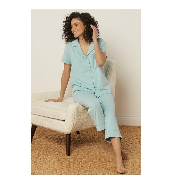 NWD Soft Surroundings XS Garden Party Cropped Teal Dust Aqua Pajama Set #93132