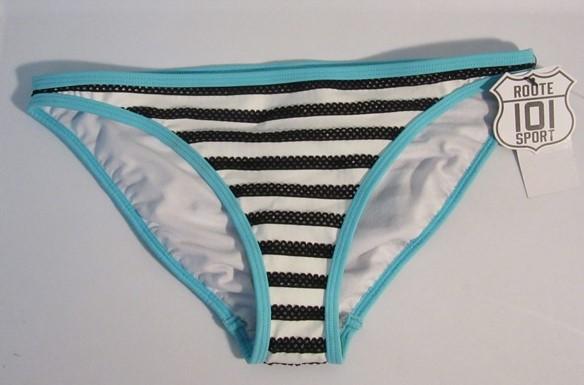 NWT Route 101 Sport White & Black Striped Cheeky M Bikini Swim Bottoms #93170