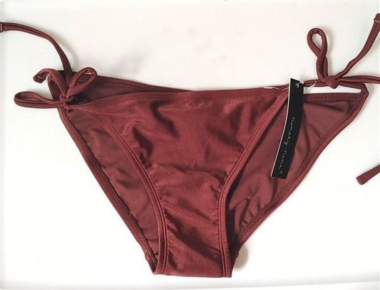 NWT Ninety-Nine Brown Side Tie Shiny Cheeky S Bikini Swim Bottoms #93178