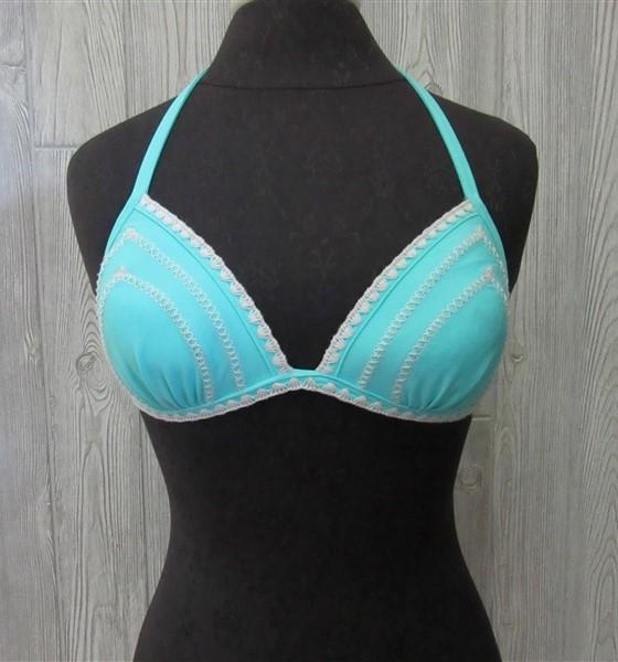 NWOT True Craft Wait For It Teal Triangle Embroider Bikini Swim Top #93223