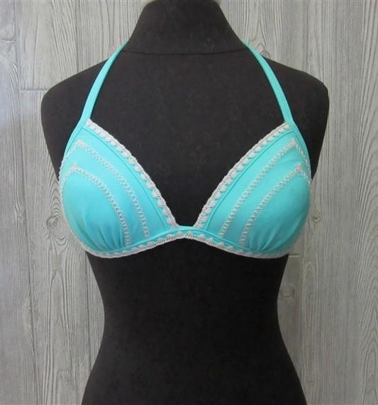 NWOT True Craft Wait For It Teal Triangle Embroider Bikini Swim Top #93223