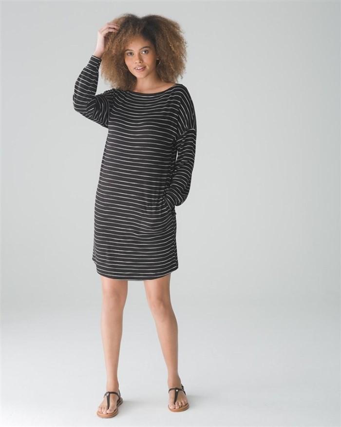 NWT Soma Weekend XL Long Sleeve Lounge Dress Artistic Stripe Black White #93242