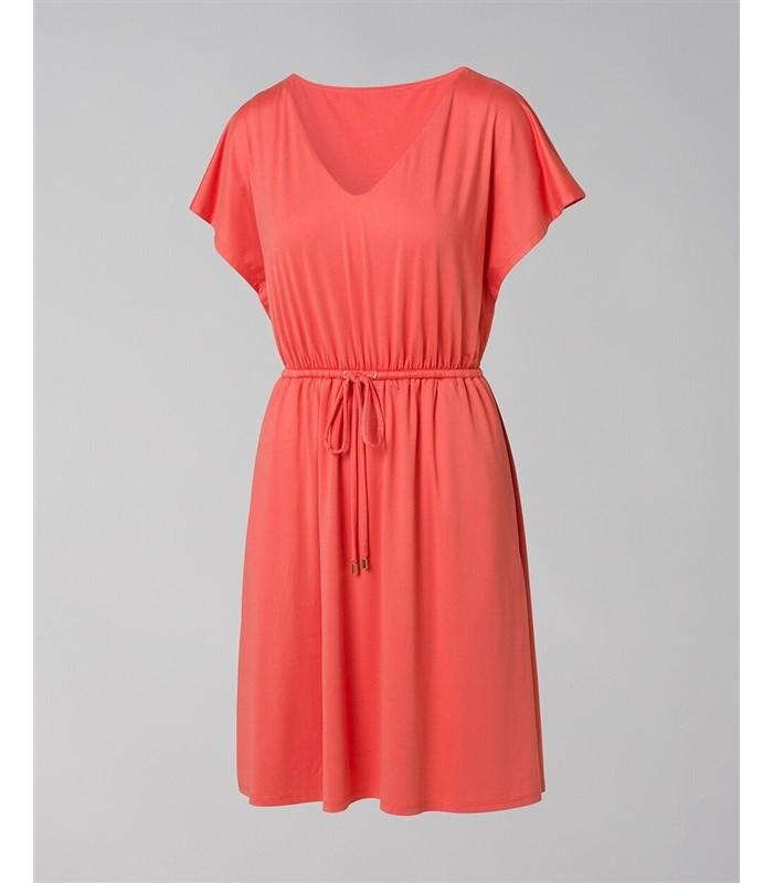 NWT Soma SM Enbliss Double-Lined Drawstring Short Dress Deep Sea Coral #93251