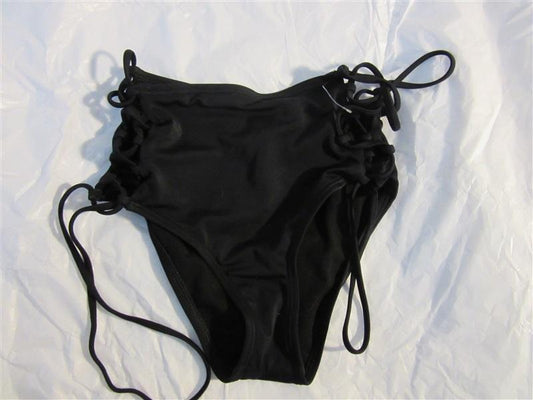 NWT Leith Laver Cannon XS Black High Waist Lace up Bikini Swim Bottoms #93288