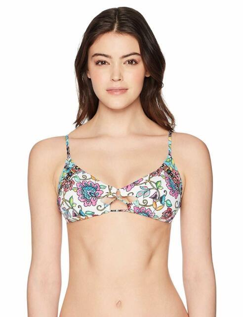 NWT Nanette Lepore Swim Rosarito White S Floral Halter Bikini Swim Top #93351