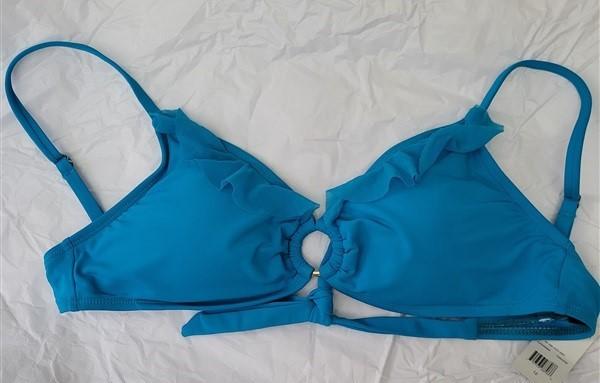 NWT American Living Ruffled Ring Solid Blue SZ 12 Halter Bikini Swim Top #93362