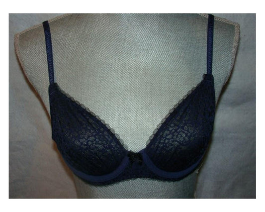 NEW DKNY 32A Mirage Molded Mesh Overlay Demi Underwire Bra 453171 Navy #93414