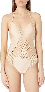 NWT Kenneth Cole M Sand DESERT Crisscross-Strap Cutout 1PC Swimsuit 93473