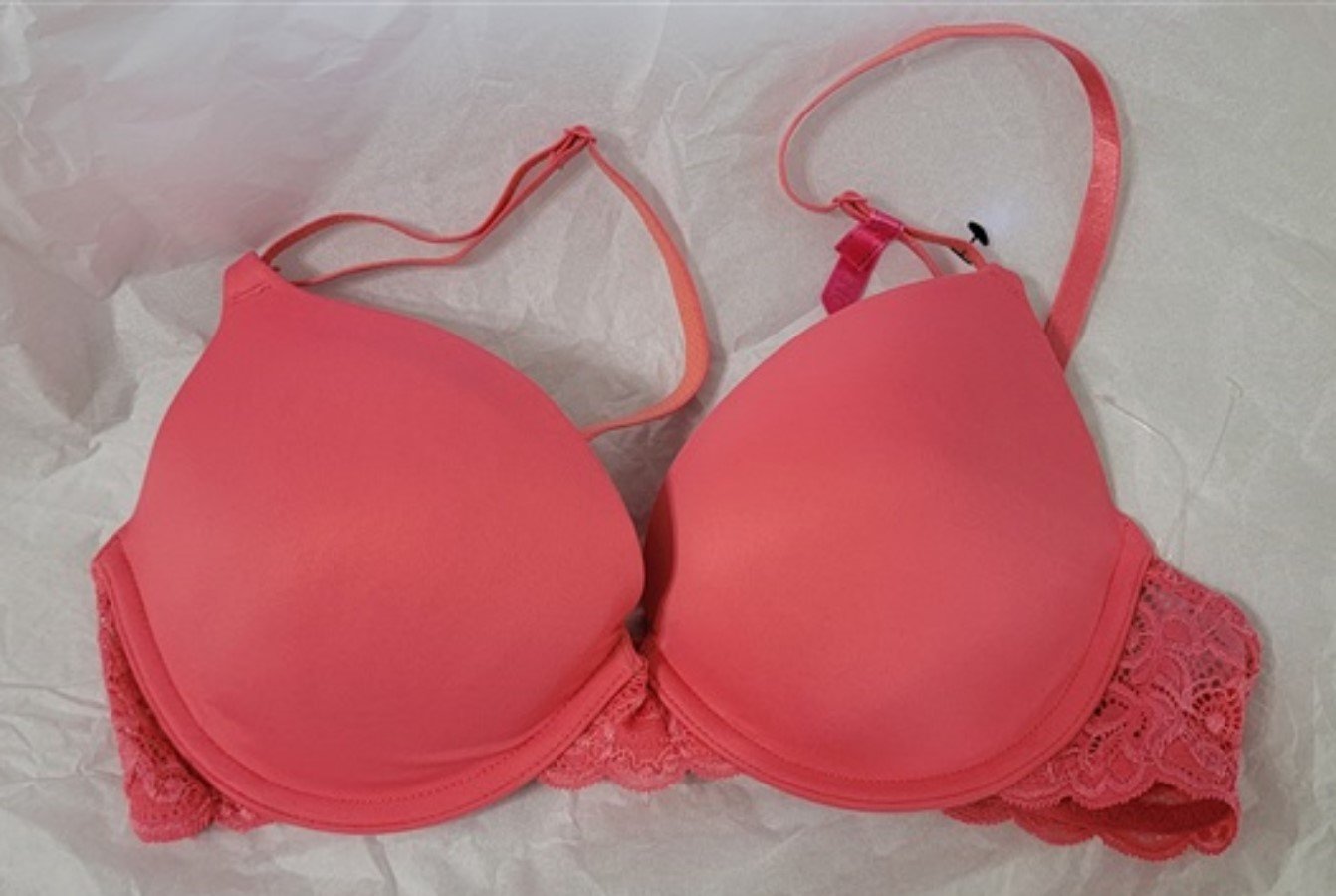 NWt Maidenform 34C One Fab Underwire Demi Push Up Bra Coral 0972x #93531