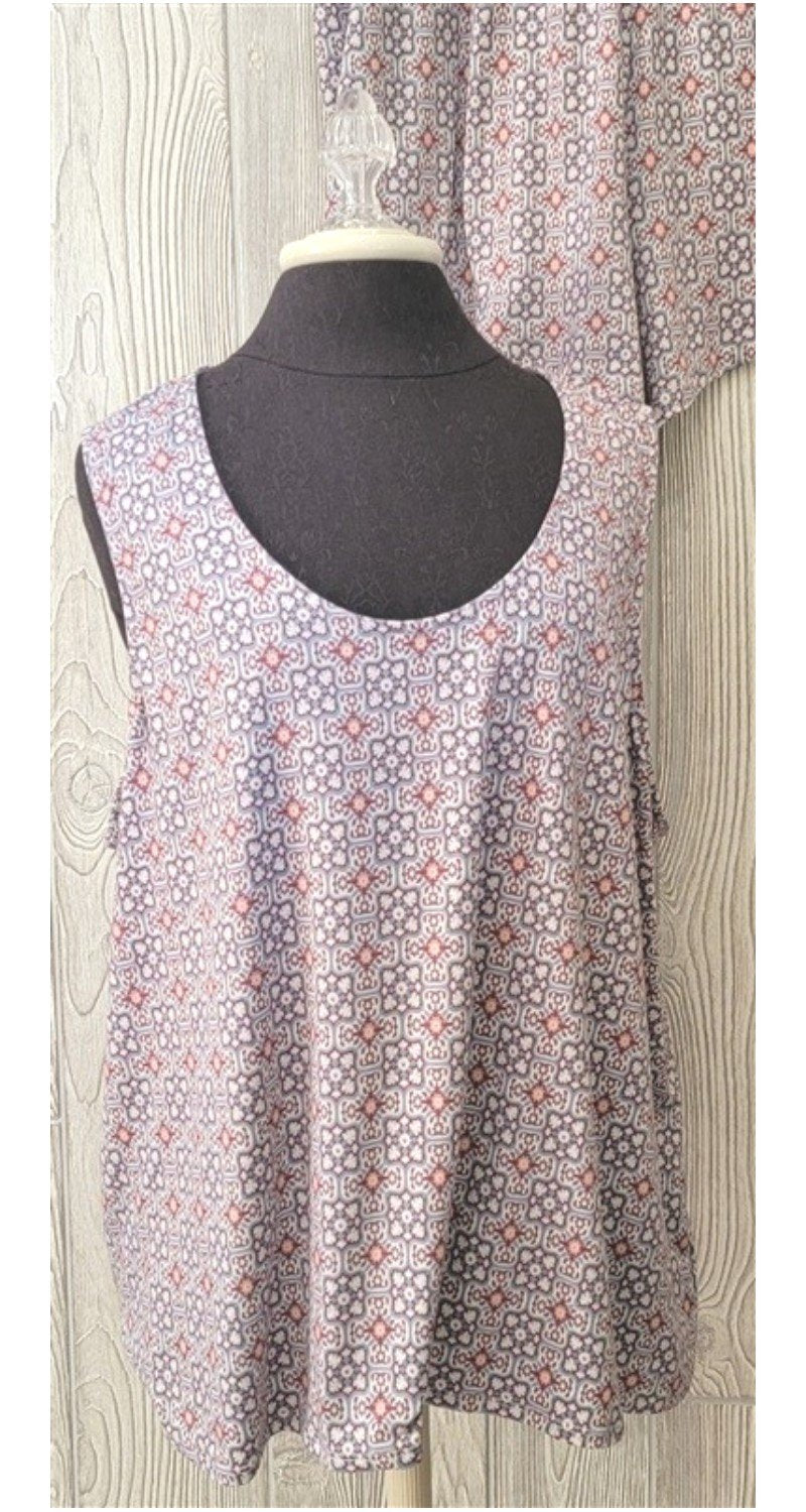 NWT Bobeau 2X Blue Floral Kaleidoscope Brushed DTY Sleeveless Pajama Set #93539