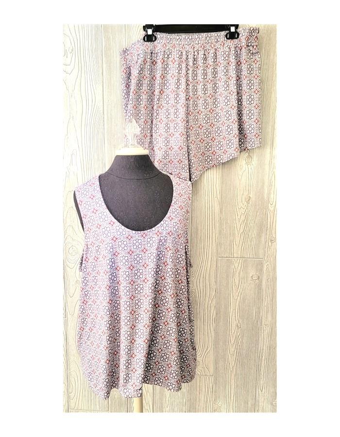 NWT Bobeau 2X Blue Floral Kaleidoscope Brushed DTY Sleeveless Pajama Set #93539